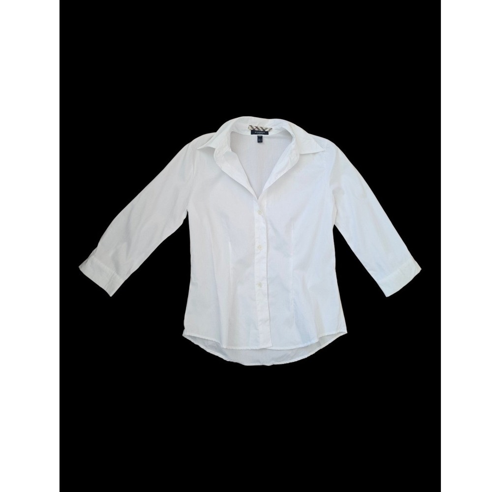 Burberry Italy White Cotton Y2K 2/3 sleeve Quiet Luxury Minimalist Shirt XS-S